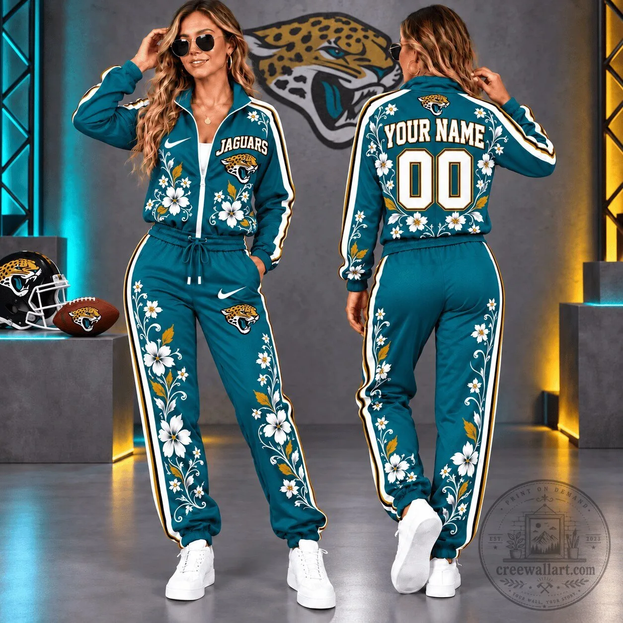 Jacksonville Jaguars Teal Floral Custom Name And Number Tracksuit 1 Jacksonville Jaguars Teal Floral Custom Name And Number Tracksuit
