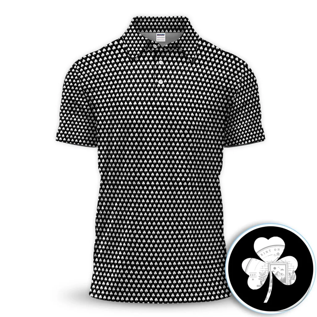 Black Clover Golf Polo Shirt for Men St Patricks Day Black Clover Golf Polo Shirt for Men St Patricks Day