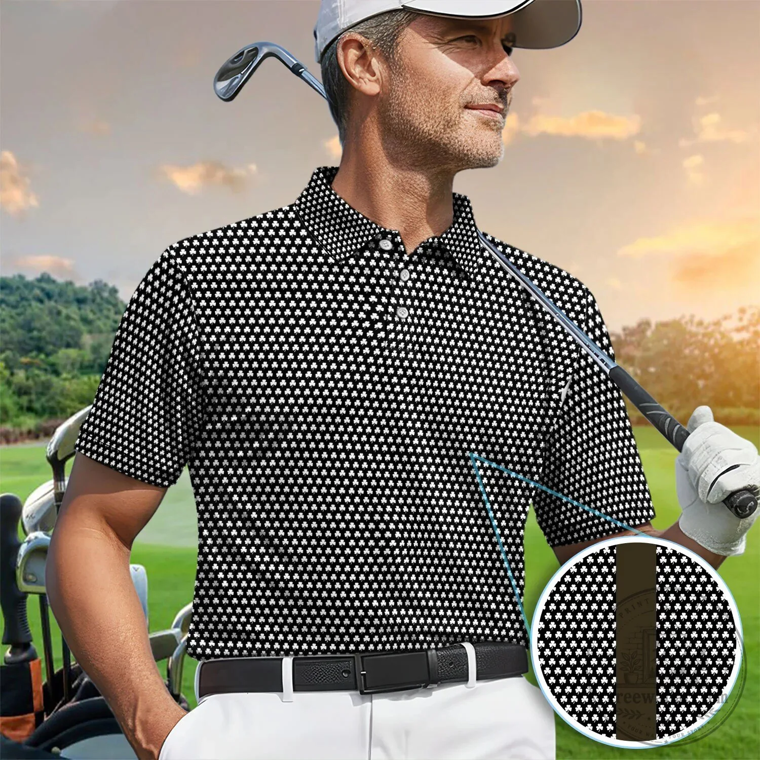 Black Clover Golf Polo Shirt for Men St Patricks Day 27 Black Clover Golf Polo Shirt for Men St Patricks Day