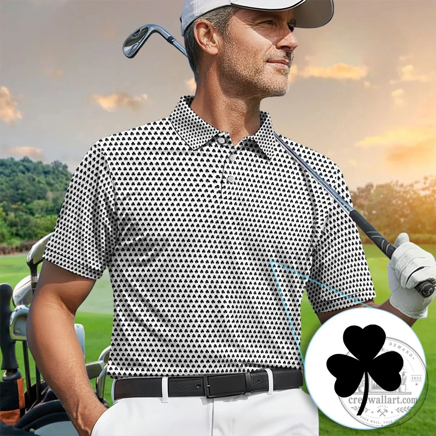 Black Clover Golf Polo Shirt for Men St Patricks Day 46 Black Clover Golf Polo Shirt for Men St Patricks Day