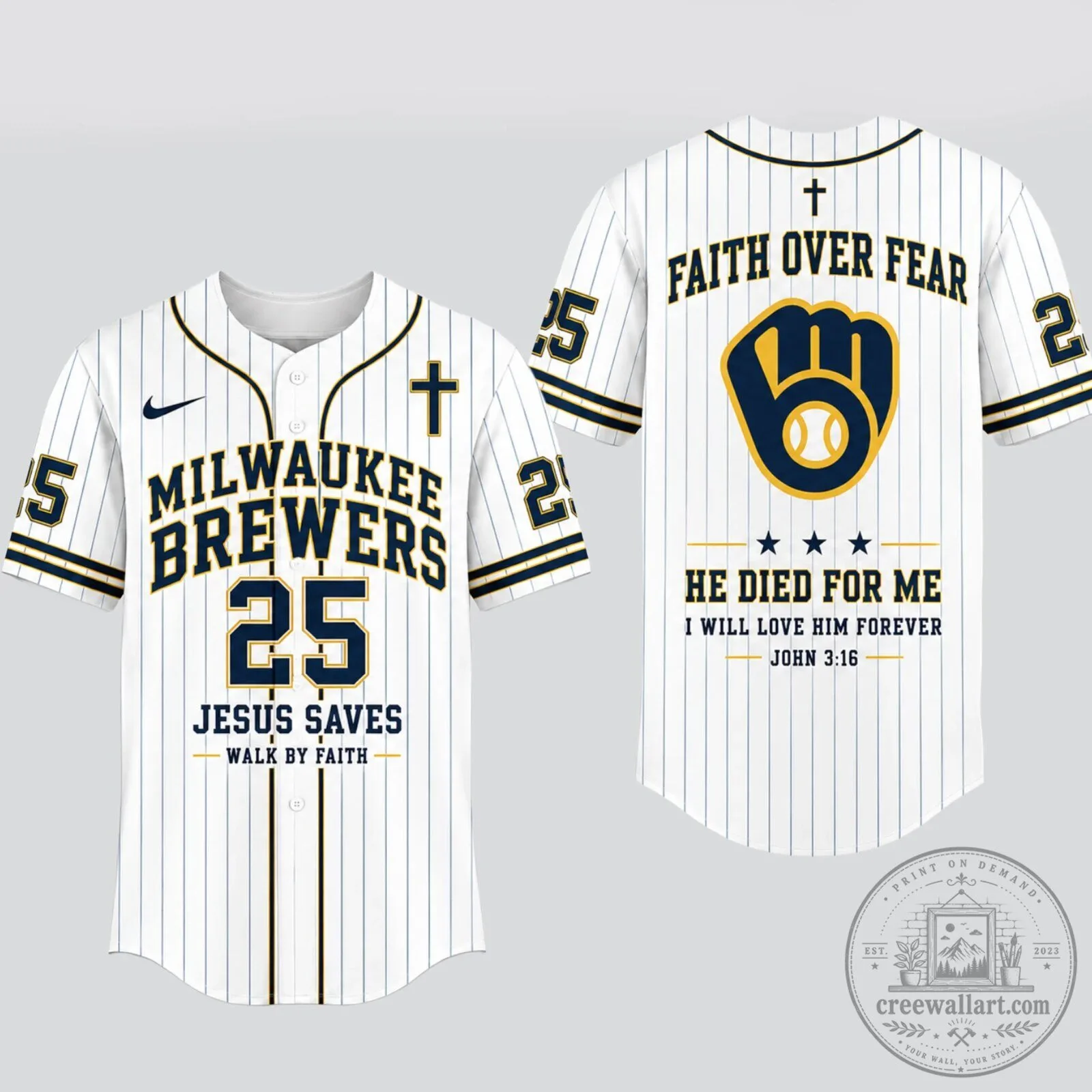 Milwaukee Brewers Baseball Faith Over Fear Jesus Saves Walk By Faith Jersey
