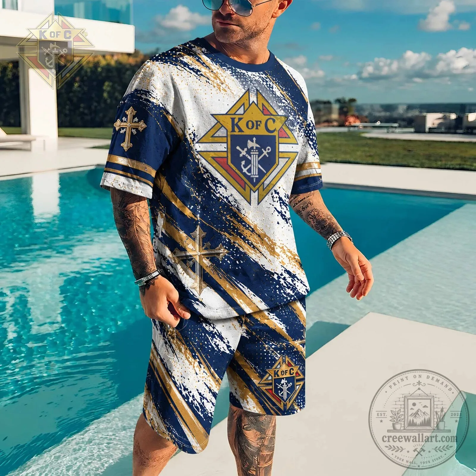 Knights of Columbus Catholic Church Religious Symbol All Over Print T-Shirt and Shorts