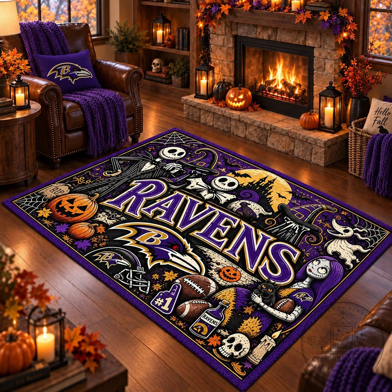 Baltimore Ravens Halloween The Nightmare Before Christmas Jack Skellington Rug