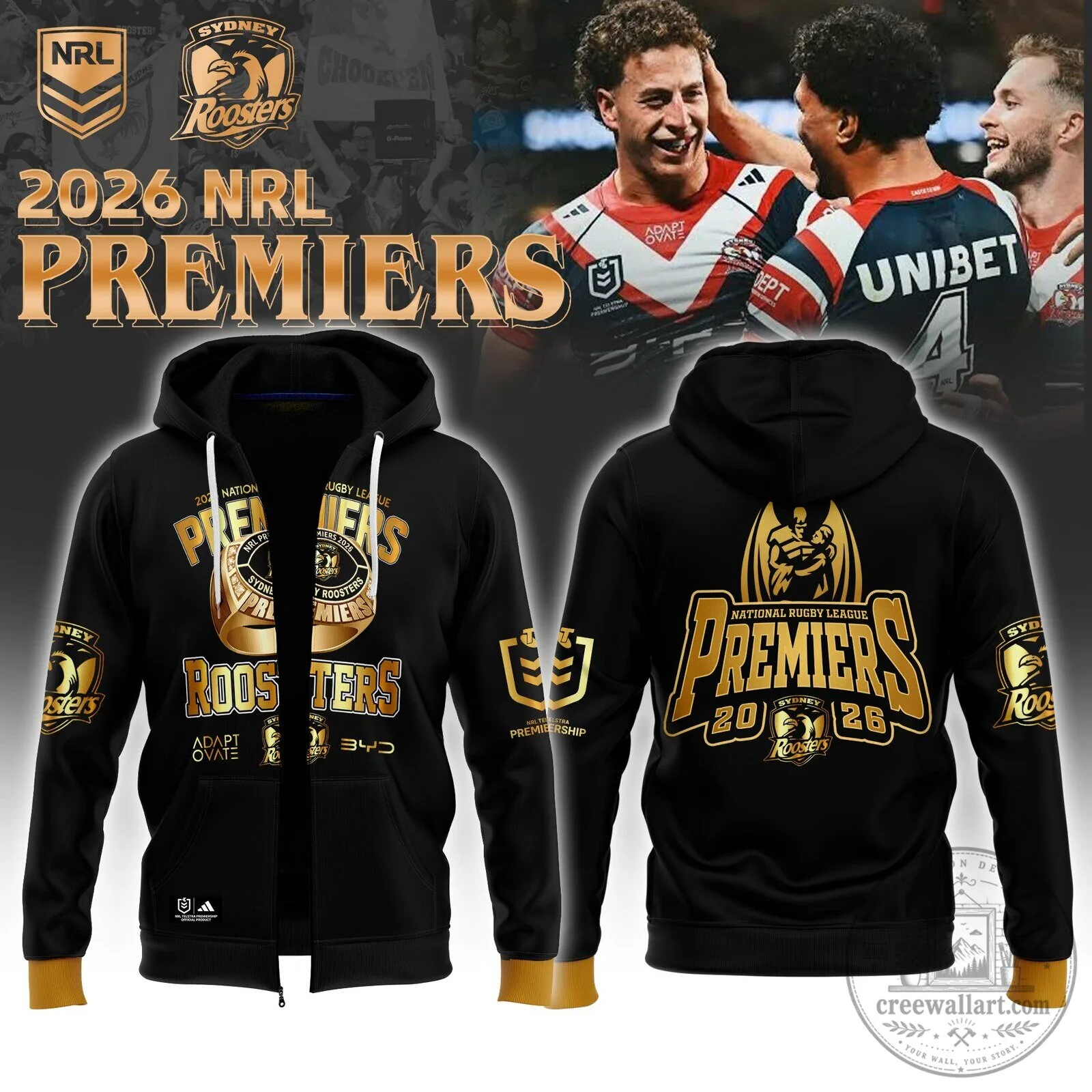 Sydney Roosters 2026 National Rugby League Premiers Gold Full-Zip Hoodie