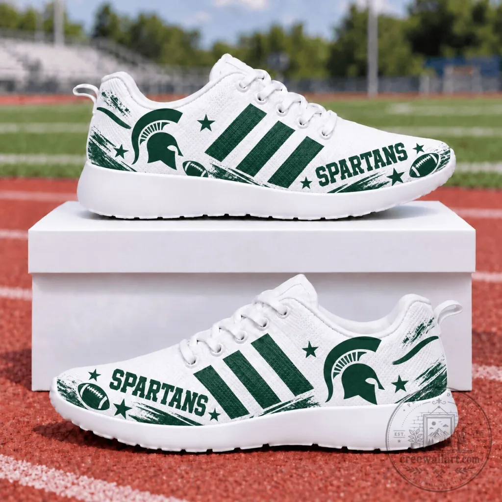 Michigan State Spartans Football Team White Athletic Running Shoes