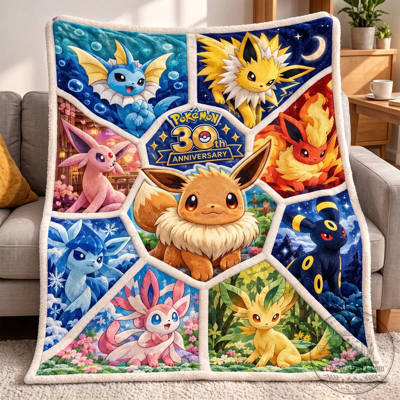 Pokemon 30th Anniversary Eevee Evolution Sherpa Fleece Blanket 5 Pokemon 30th Anniversary Eevee Evolution Sherpa Fleece Blanket
