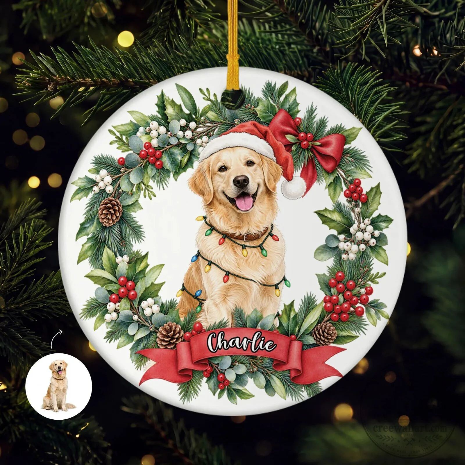 Personalized Pet Photo Christmas Ornament with Wreath Design 6 Personalized Pet Photo Christmas Ornament with Wreath Design