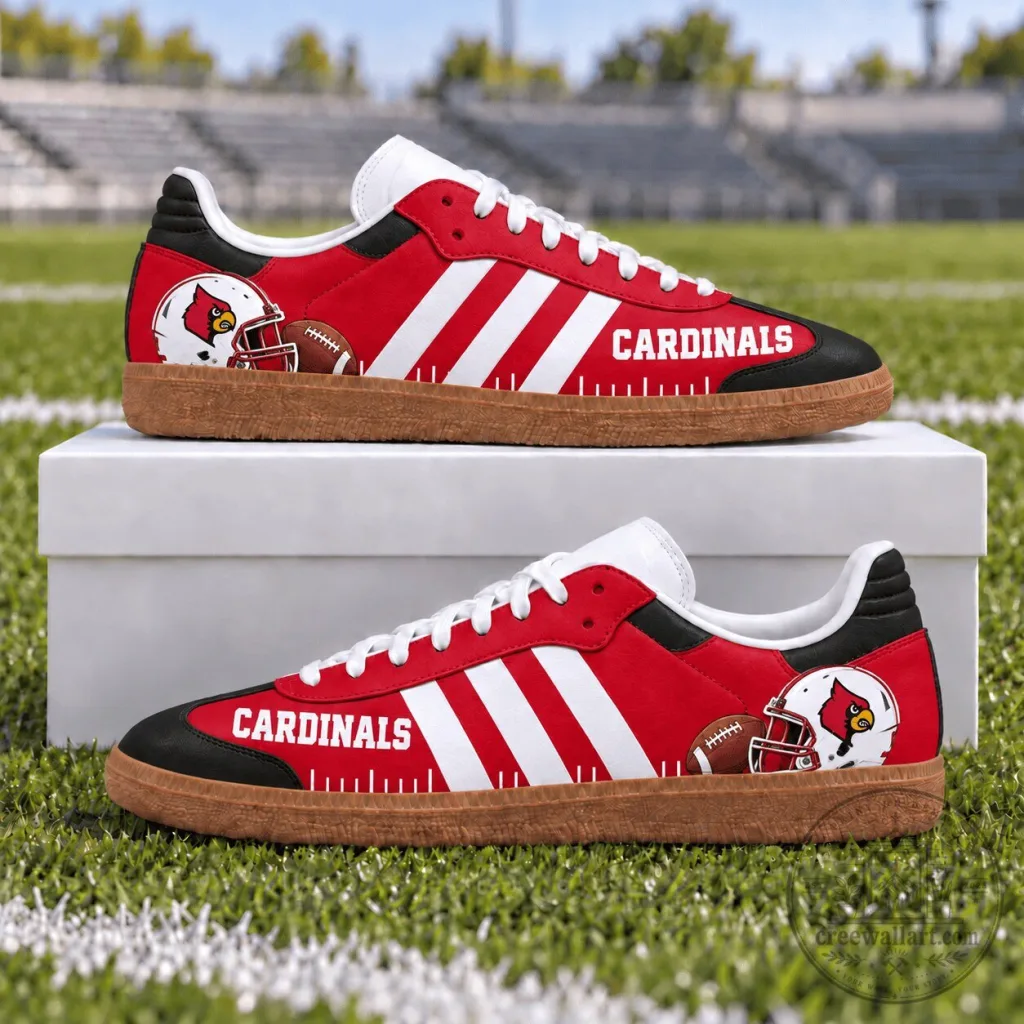 Louisville Cardinals Football Team Red and White Striped Athletic Shoes Louisville Cardinals Football Team Red and White Striped Athletic Shoes