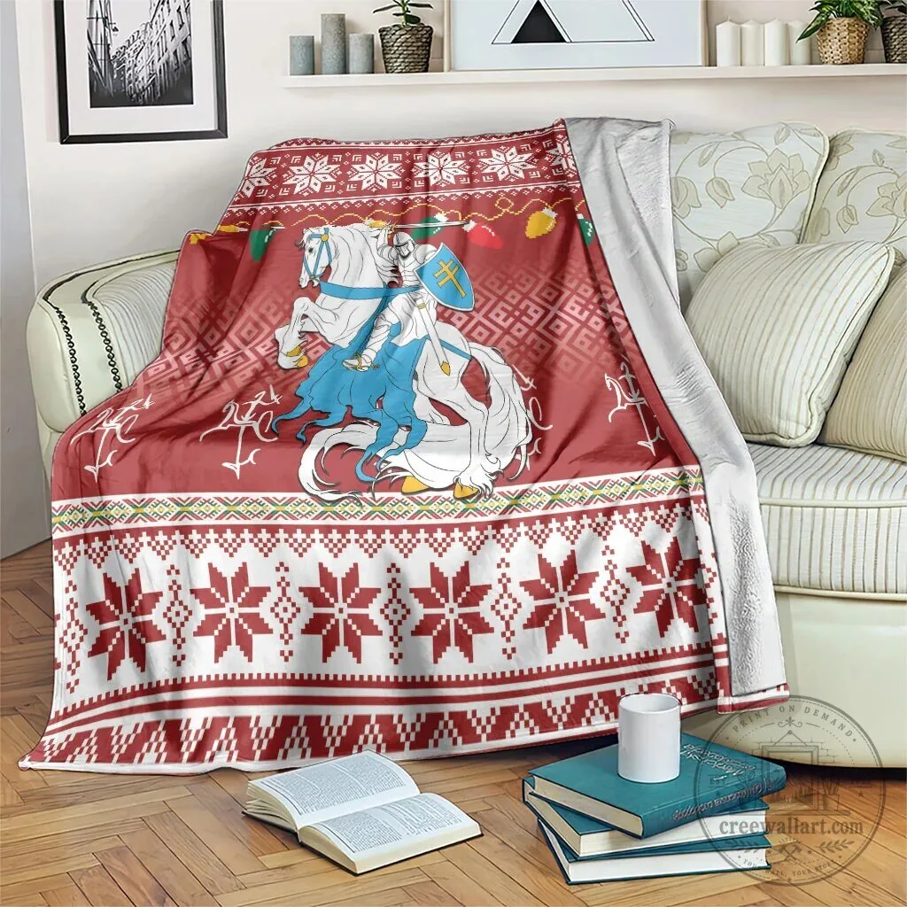 Lithuanian Vytis Christmas Holiday Blanket Festive Snowflakes Red White