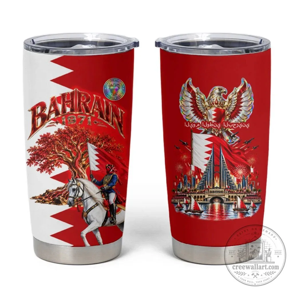 Bahrain National Day 1971 Cultural Emblem Flag Horse Knight Tumbler 5 Bahrain National Day 1971 Cultural Emblem Flag Horse Knight Tumbler
