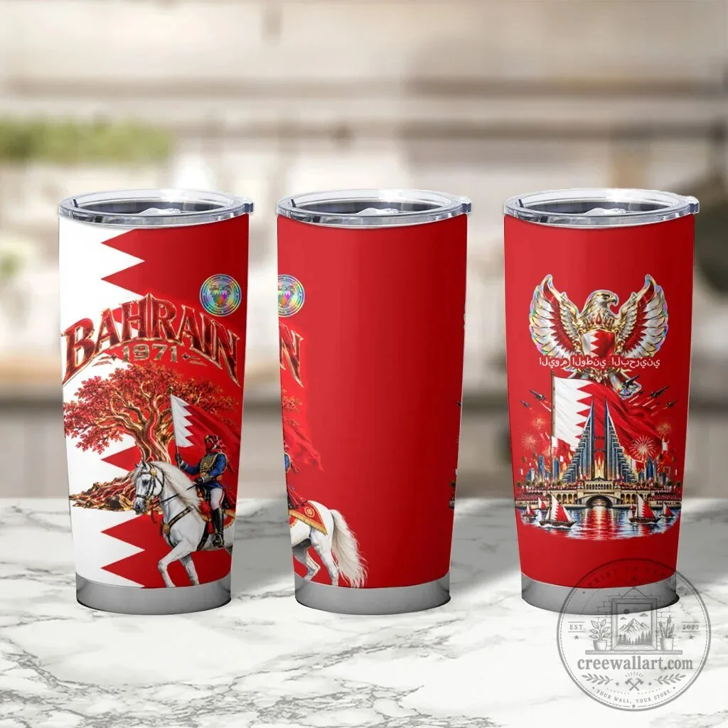 Bahrain National Day 1971 Cultural Emblem Flag Horse Knight Tumbler 8 Bahrain National Day 1971 Cultural Emblem Flag Horse Knight Tumbler