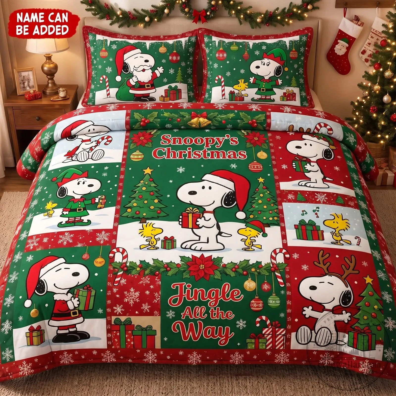 Peanuts Snoopy Christmas Jingle All The Way Quilted Bedding Set