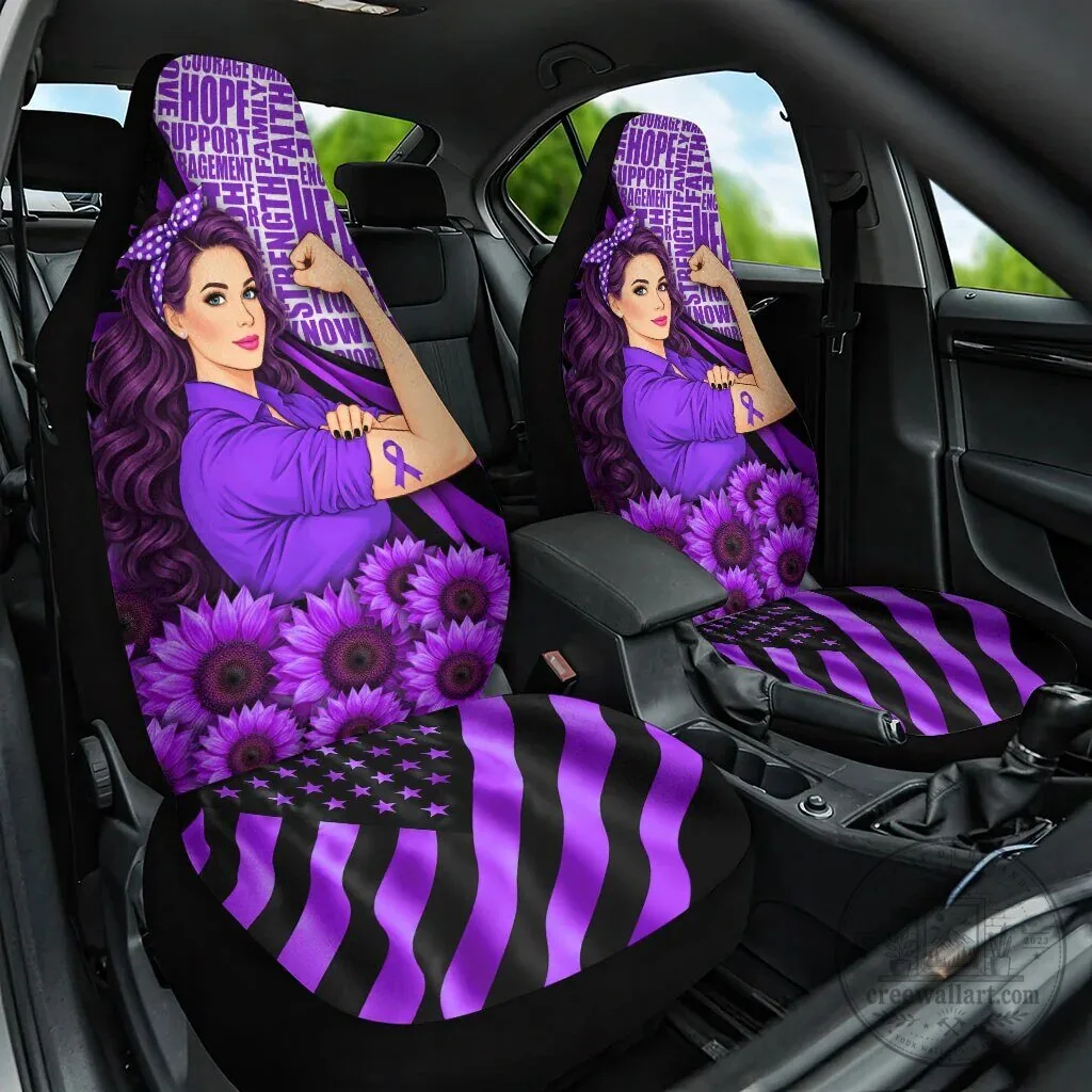 Domestic Violence Awareness Strong Woman Purple Ribbon Sunflower Car Seat Cover 4 Domestic Violence Awareness Strong Woman Purple Ribbon Sunflower Car Seat Cover