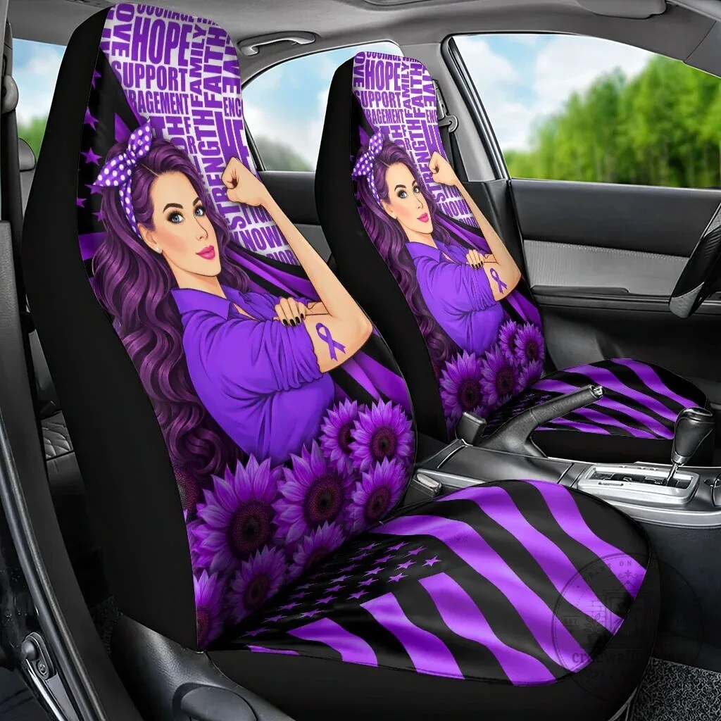 Domestic Violence Awareness Strong Woman Purple Ribbon Sunflower Car Seat Cover 5 Domestic Violence Awareness Strong Woman Purple Ribbon Sunflower Car Seat Cover