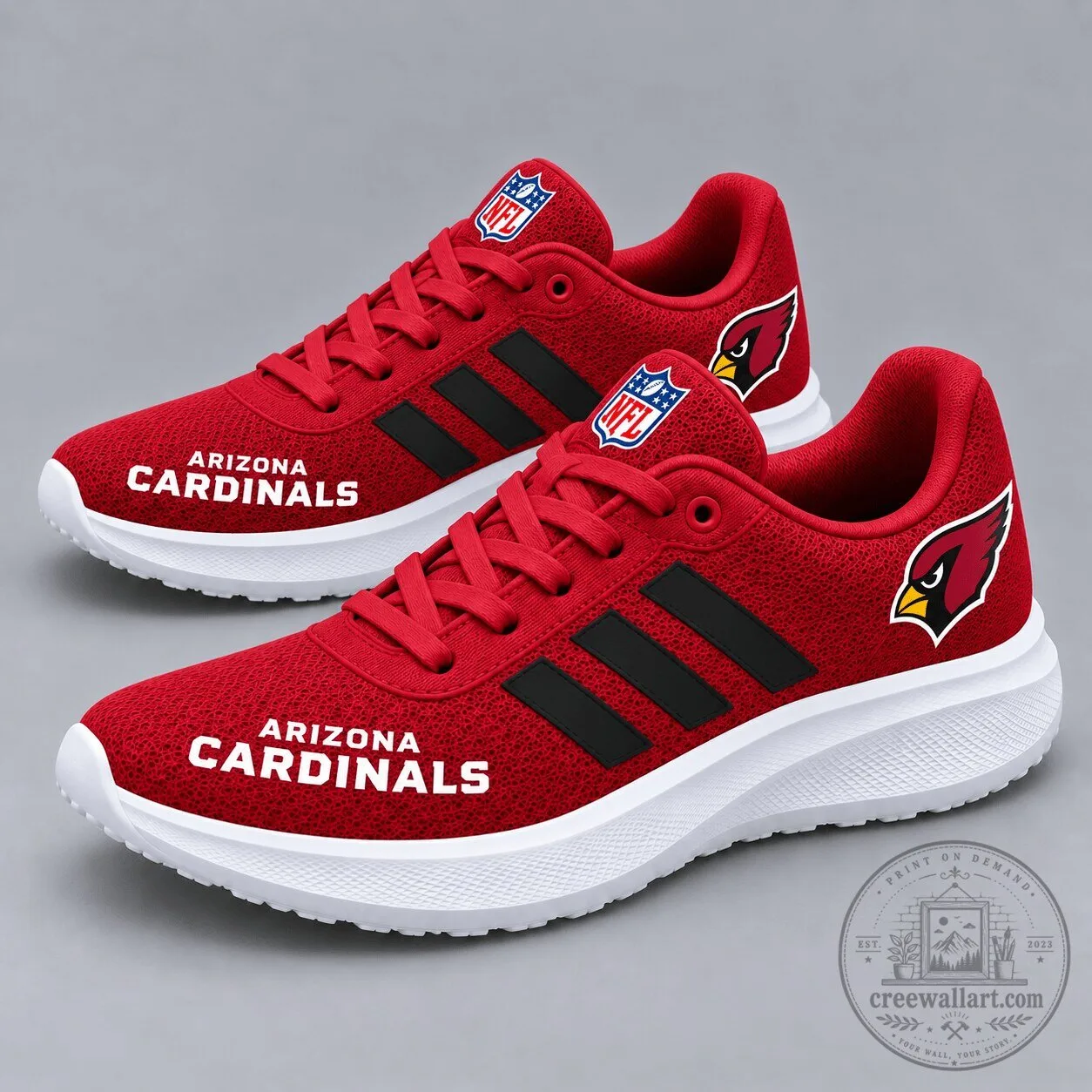 Red Running Shoes Featuring the Arizona Cardinals NFL Team Logo